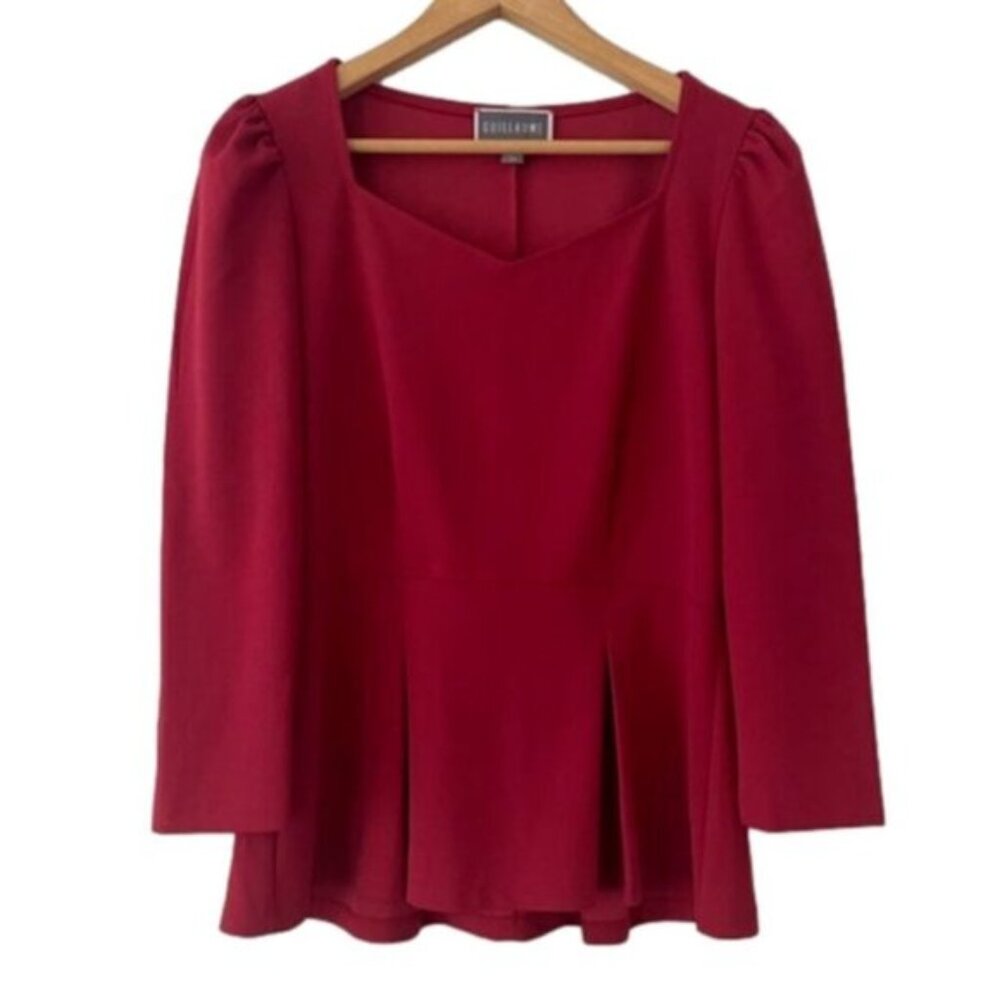 NEW Guillaume Red Luxe Crepe Peplum Top- Size XS (bin 1K)